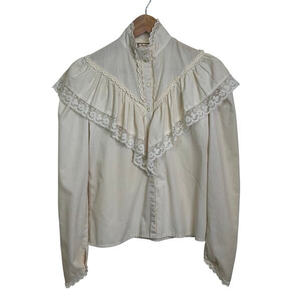 Jessica's Gunnies Size 7 Ivory and White Lace Gunne Sax Button Up Blouse - Picture 1 of 8